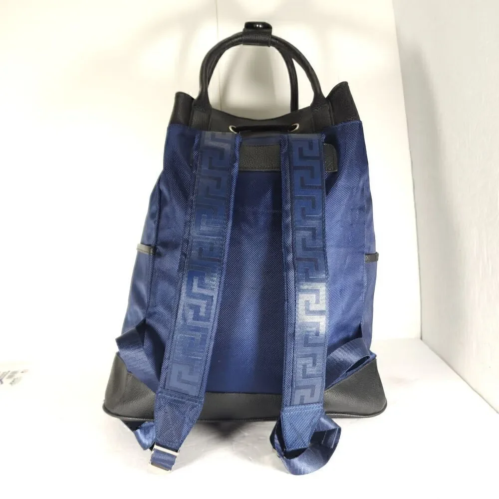 VERSACE Parfums Blue Black Drawstring Luxury Duffle Overnight Carry-On Backpack